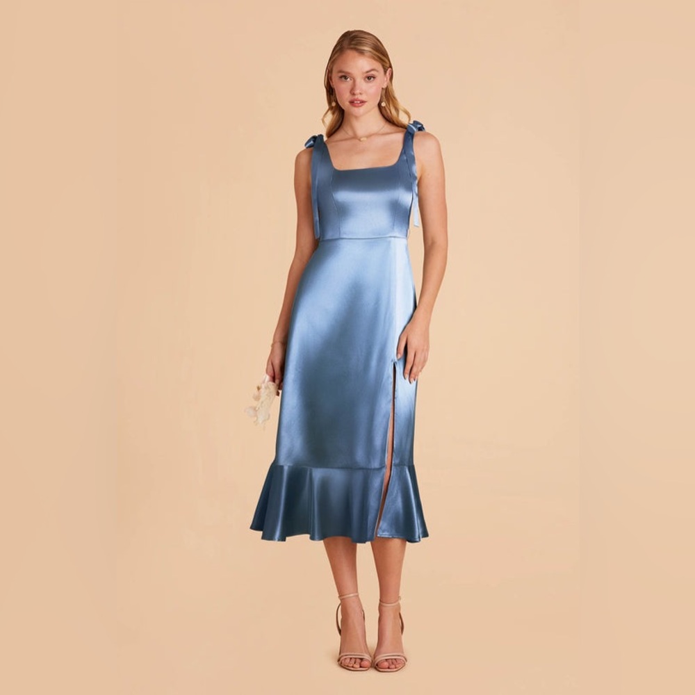 Birdy Grey EUGENIA CONVERTIBLE MIDI DRESS XS SHINY SATIN TWILIGHT bridesmaid